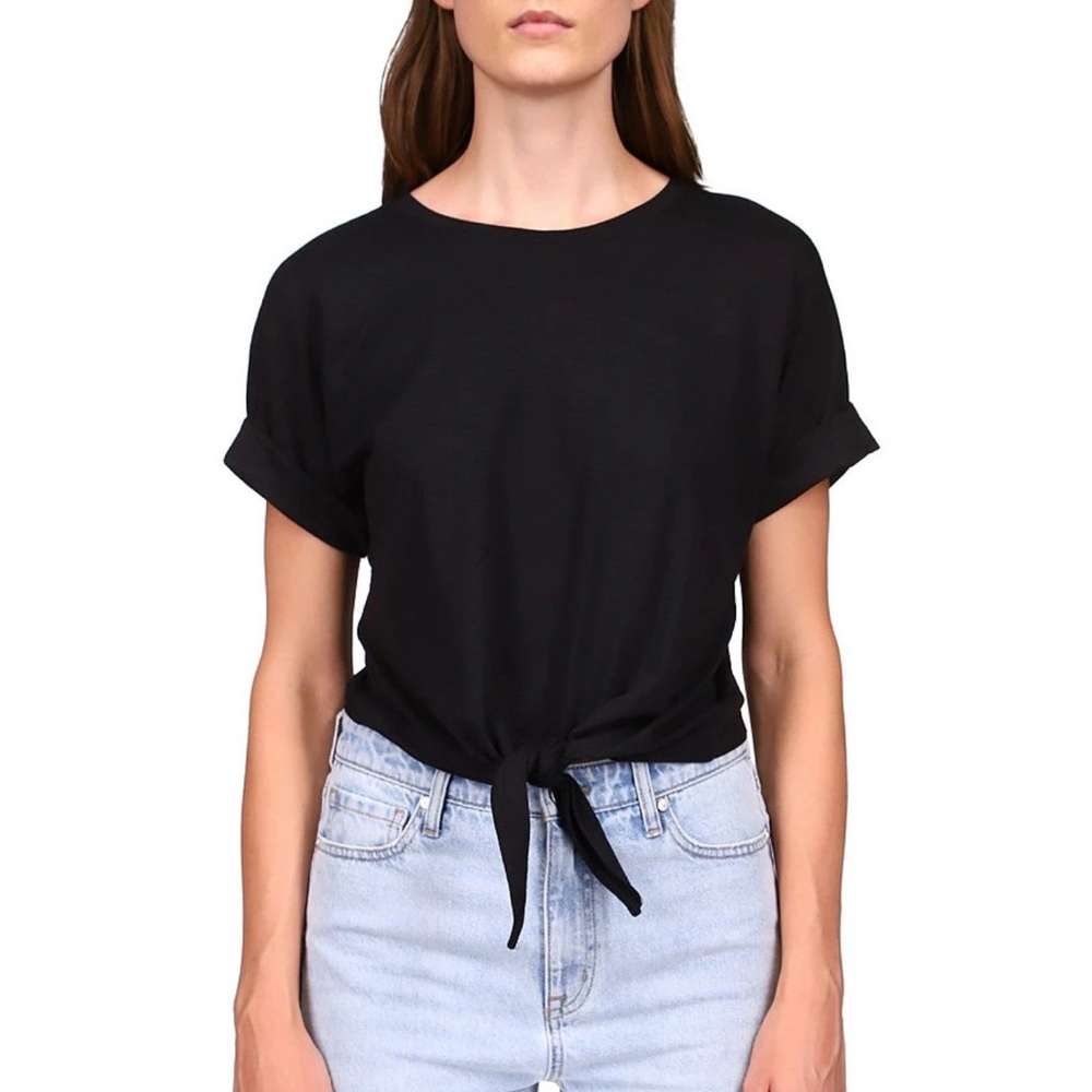 Sanctuary All Day Tie Waist Crew Neck Short Rolled Sleeve Tee Shirt, size L